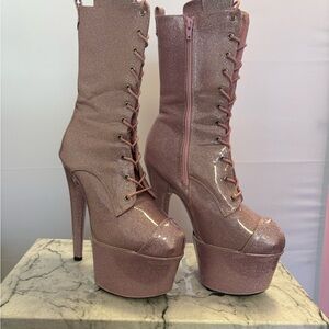 Hella Heels Glitterati 7” Boot w/ Shoe Protectors- Sugar Baby